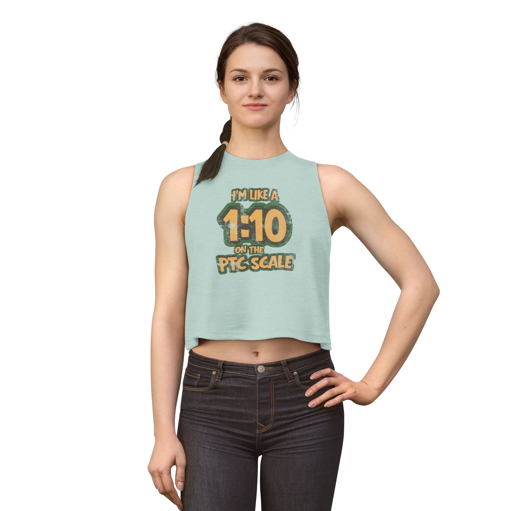 “I’m Like a 1:10 on the PTC Scale” Graphic Tank Crop Top